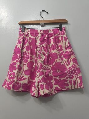 Marimekko Uniqlo Women's Pink Cream Floral Cotton Linen Shorts XS Beach Summer
